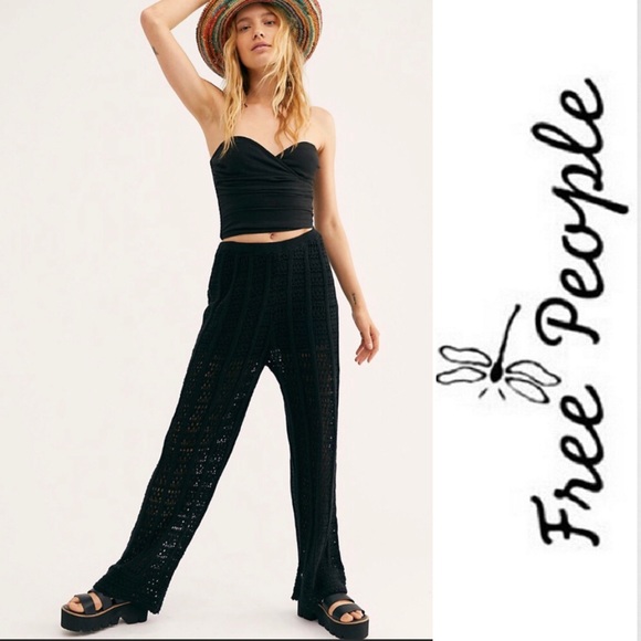 Free People Pants - NEW FREE PEOPLE Black Quinn Crochet Pant